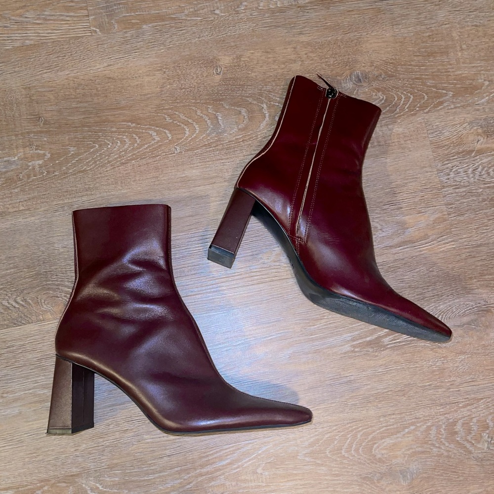 Zara burgundy square toed heeled boots